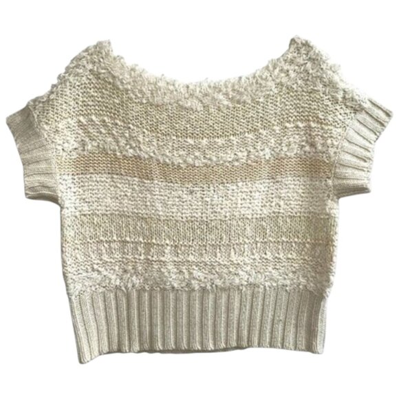 Free People Textured Knit Pullover Sweater Beige Cropped Neutral Top Small - Picture 6 of 6